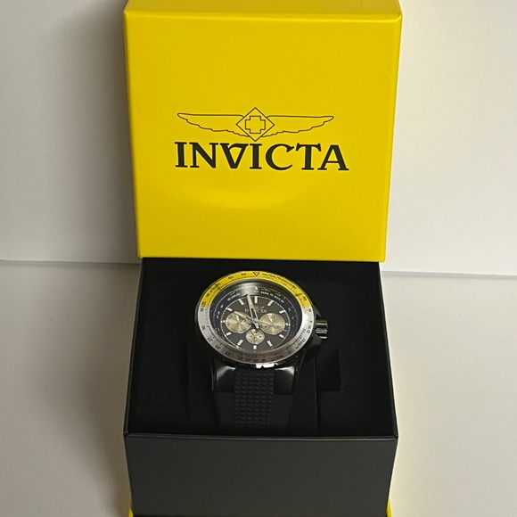 Invicta Aviator Mens Black Watch 33033 Steel 50mm Case Silicone Band Timepiece - Picture 6 of 12